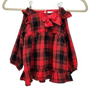 NWT Rare Editions Flannel Plaid Red Black Ruffle Top Girls 24M Months